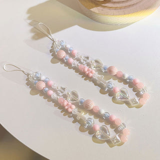 Auramma Collections Funky Kawaii Soft Girl Baby Blue Pink Clear Gummy Bear Heart Cross Star Bead String Phone Charm