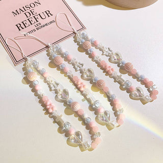 Auramma Collections Funky Kawaii Soft Girl Baby Blue Pink Clear Gummy Bear Heart Cross Star Bead String Phone Charm