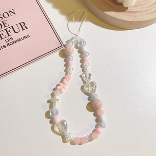 Auramma Collections Funky Kawaii Soft Girl Baby Blue Pink Clear Gummy Bear Heart Cross Star Bead String Phone Charm