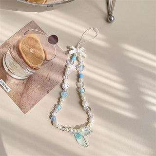 Auramma Collections Funky Kawaii Summer Soft Aesthetic Blue Yellow Pink Purple White Mermaid Tail Shell Star Heart Ribbon String Phone Charm