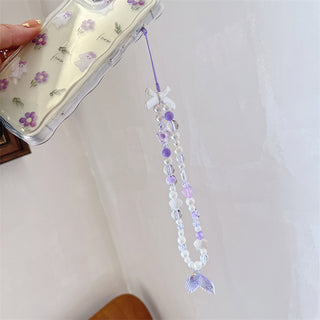 Auramma Collections Funky Kawaii Summer Soft Aesthetic Blue Yellow Pink Purple White Mermaid Tail Shell Star Heart Ribbon String Phone Charm