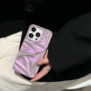 Auramma Collections Iridescent Laser Pearl Sparkling Purple Crinkle Style Soft TPU Case iPhone 17 16 15 14 13 12 11 Pro Max Plus Air