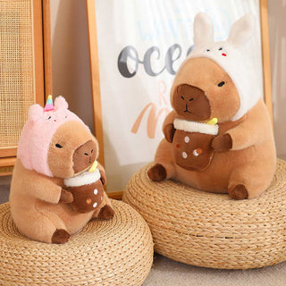 Auramma Collections Kawaii Cute Capybara Dress Up Dinasaur Bunny Unicorn Toast Avocado Bubble Tea Fluffy Soft Plushie Toy Gift Throw Pillow
