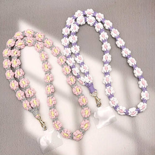 Auramma Collections Kawaii Cute Soft Girl Aesthetic Woven Flower Pink Yellow Gray Purple White Blue Crossbody Lanyard For Smart Phone iPhone Samsung