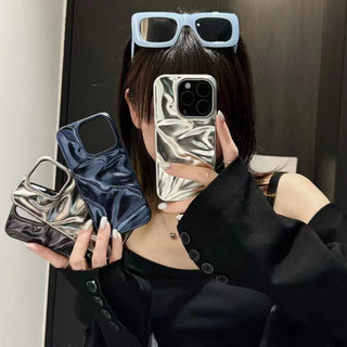 Auramma Collections Matte Metallic Silver Black Blue Gray 3D Crinkly Texture Surface Style Soft TPU Case iPhone 17 16 15 14 13 12 11 Pro Max Plus Air