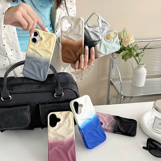 Auramma Collections Matte Gradient Cream Purple Pink Black White Brown Blue Gray Yellow Mint Coffee 3D Crinkle Style Soft TPU Case iPhone 16 15 14 13 Pro Max