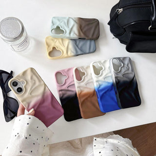 Auramma Collections Matte Gradient Cream Purple Pink Black White Brown Blue Gray Yellow Mint Coffee 3D Crinkle Style Soft TPU Case iPhone 16 15 14 13 Pro Max