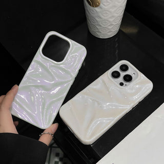 Auramma Collections Minimalist Aesthetic Pearlescent Sparkling White Pink Blue 3D Crinkle Style Soft TPU Case iPhone 17 16 15 14 13 12 11 Pro Max Air