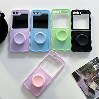Auramma Collections Minimalist Aesthetic Wavy Edge Plain Purple Blue Green Black Pink Matching Pop Up Grip Soft TPU Case Samsung Z Flip 6 5 4 3