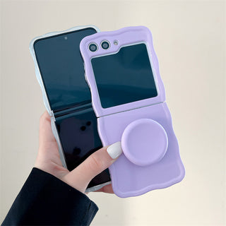 Auramma Collections Minimalist Aesthetic Wavy Edge Plain Purple Blue Green Black Pink Matching Pop Up Grip Soft TPU Case Samsung Z Flip 6 5 4 3
