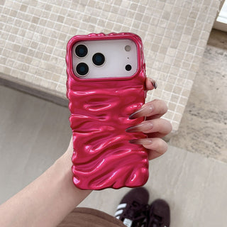 Auramma Collections Minimalist Cool Aesthetic Glossy Fuchsia Red Baby Pink Cream Yellow White Black 3D Folds Creases Style Surface Soft TPU case iPhone 17 16 15 14 13 Pro Max Air