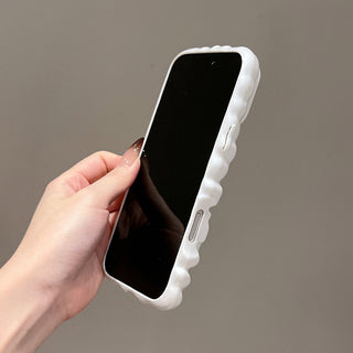 Auramma Collections Minimalist Cool Aesthetic Glossy Pearl White 3D Folds Creases Surface Style Soft TPU Case iPhone 17 16 15 14 13 Pro Max Air Plus