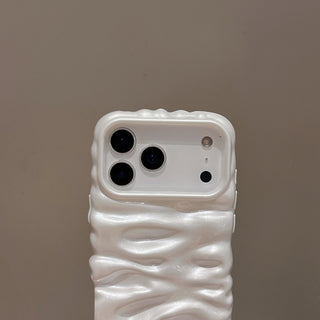 Auramma Collections Minimalist Cool Aesthetic Glossy Pearl White 3D Folds Creases Surface Style Soft TPU Case iPhone 17 16 15 14 13 Pro Max Air Plus