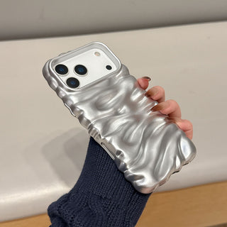 Auramma Collections Minimalist Cool Aesthetic Glossy Silver 3D Folds Creases Surface Style Soft TPU Case iPhone 17 16 15 14 13 Pro Max Plus Air