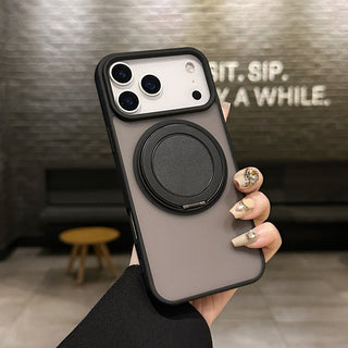 Auramma Collections Minimalist Frosted Matte Black Sand Gray Plum Dark Green Blue Lilac Baby Pink MagSafe Pull Out 360 Degree Turning Stand Soft TPU Case iPhone 17 16 15 14 Pro Max Plus Air