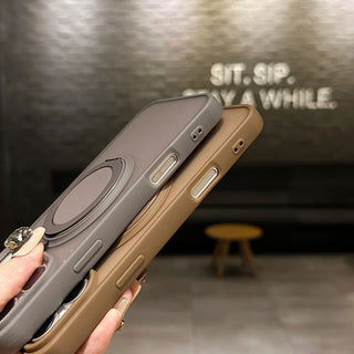 Auramma Collections Minimalist Frosted Matte Black Sand Gray Plum Dark Green Blue Lilac Baby Pink MagSafe Pull Out 360 Degree Turning Stand Soft TPU Case iPhone 17 16 15 14 Pro Max Plus Air