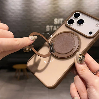 Auramma Collections Minimalist Frosted Matte Black Sand Gray Plum Dark Green Blue Lilac Baby Pink MagSafe Pull Out 360 Degree Turning Stand Soft TPU Case iPhone 17 16 15 14 Pro Max Plus Air