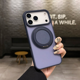Auramma Collections Minimalist Frosted Matte Black Sand Gray Plum Dark Green Blue Lilac Baby Pink MagSafe Pull Out 360 Degree Turning Stand Soft TPU Case iPhone 17 16 15 14 Pro Max Plus Air