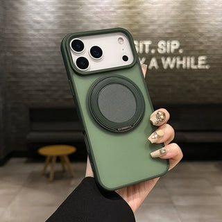Auramma Collections Minimalist Frosted Matte Black Sand Gray Plum Dark Green Blue Lilac Baby Pink MagSafe Pull Out 360 Degree Turning Stand Soft TPU Case iPhone 17 16 15 14 Pro Max Plus Air