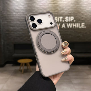 Auramma Collections Minimalist Frosted Matte Black Sand Gray Plum Dark Green Blue Lilac Baby Pink MagSafe Pull Out 360 Degree Turning Stand Soft TPU Case iPhone 17 16 15 14 Pro Max Plus Air