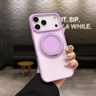 Auramma Collections Minimalist Frosted Matte Black Sand Gray Plum Dark Green Blue Lilac Baby Pink MagSafe Pull Out 360 Degree Turning Stand Soft TPU Case iPhone 17 16 15 14 Pro Max Plus Air