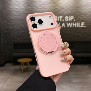 Auramma Collections Minimalist Frosted Matte Black Sand Gray Plum Dark Green Blue Lilac Baby Pink MagSafe Pull Out 360 Degree Turning Stand Soft TPU Case iPhone 17 16 15 14 Pro Max Plus Air