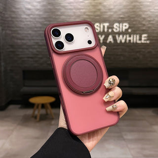 Auramma Collections Minimalist Frosted Matte Black Sand Gray Plum Dark Green Blue Lilac Baby Pink MagSafe Pull Out 360 Degree Turning Stand Soft TPU Case iPhone 17 16 15 14 Pro Max Plus Air