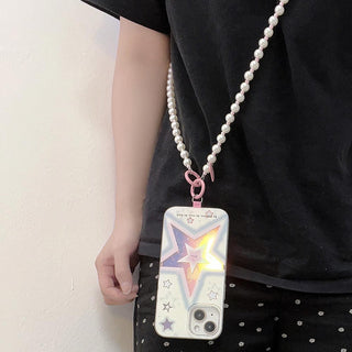 Auramma Collections Soft Aesthetic White Pearl Bead Phone Wrist Charm Crossbody Lanyard