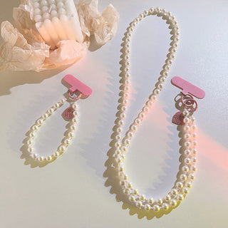 Auramma Collections Soft Aesthetic White Pearl Bead Phone Wrist Charm Crossbody Lanyard