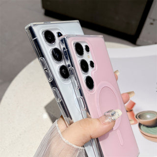 Auramma Collections Softcore Dreamy Glossy Pastel Purple Pink Yellow Blue MagSafe Matching Wrist Charm Soft TPU Case Samsung Galaxy S25 S24 S23 S22 Ultra Plus FE