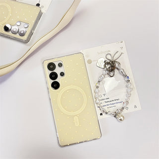 Auramma Collections Softcore Dreamy Glossy Tiny Hearts Pattern Purple Pink Butter Yellow Baby Blue MagSafe Soft TPU Case Samsung Galaxy S25 S24 S23 S22 Ultra Plus FE