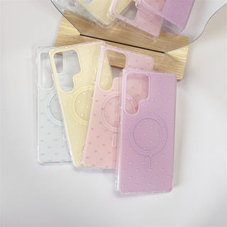 Auramma Collections Softcore Dreamy Glossy Tiny Hearts Pattern Purple Pink Butter Yellow Baby Blue MagSafe Soft TPU Case Samsung Galaxy S25 S24 S23 S22 Ultra Plus FE