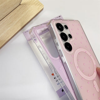 Auramma Collections Softcore Dreamy Glossy Tiny Hearts Pattern Purple Pink Butter Yellow Baby Blue MagSafe Soft TPU Case Samsung Galaxy S25 S24 S23 S22 Ultra Plus FE