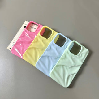 Auramma Collections Summer Vibrant Aesthetic Glossy Candy Macaron Mint Green Baby Blue Barbie Pink Sunny Yellow 3D Crinkles Style Soft TPU Case iPhone 17 16 15 14 13 12 11 Pro Max Plus Air