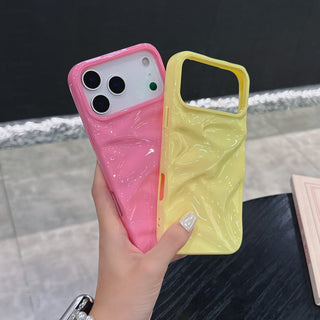 Auramma Collections Summer Vibrant Aesthetic Glossy Candy Macaron Mint Green Baby Blue Barbie Pink Sunny Yellow 3D Crinkles Style Soft TPU Case iPhone 17 16 15 14 13 12 11 Pro Max Plus Air