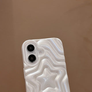 Auramma Collections Y2K Dreamy Softcore Pearl White 3D Textured Surface Groovy Star Soft TPU Case iPhone 16 15 14 13 Pro Max