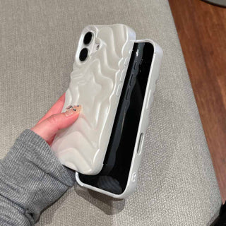Auramma Collections Y2K Dreamy Softcore Pearl White 3D Textured Surface Groovy Star Soft TPU Case iPhone 16 15 14 13 Pro Max