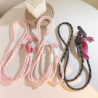 Auramma Collections Y2K Pink White Black Fuchsia Star Double Rope Mobile Phone Crossbody Lanyard