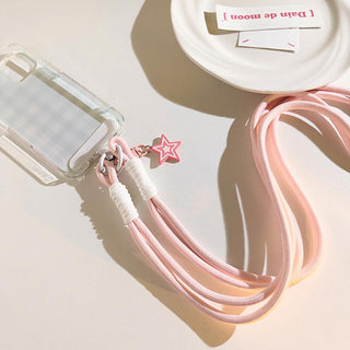 Auramma Collections Y2K Pink White Black Fuchsia Star Double Rope Mobile Phone Crossbody Lanyard