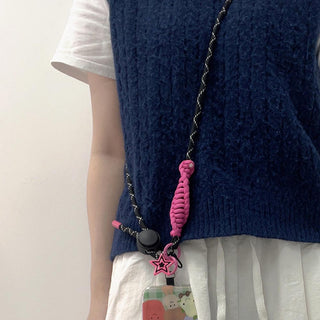 Auramma Collections Y2K Pink White Black Fuchsia Star Double Rope Mobile Phone Crossbody Lanyard