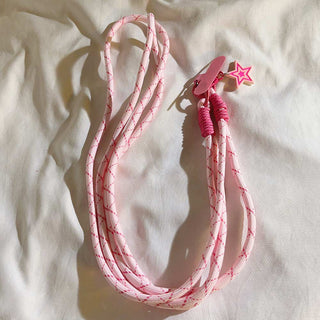 Auramma Collections Y2K Pink White Black Fuchsia Star Double Rope Mobile Phone Crossbody Lanyard