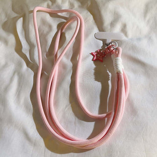 Auramma Collections Y2K Pink White Black Fuchsia Star Double Rope Mobile Phone Crossbody Lanyard