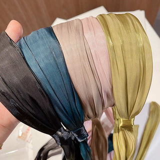 Auramma Collections SS23 Elegant Chic French Girl Spring Summer Style Satin Sheer Plain Color Black Blue Green Champagne Pink Mustard Yellow Long Ribbon Hair Band Bow Braid Accessories