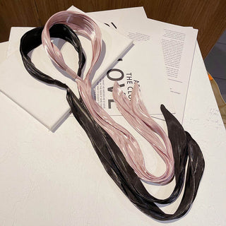 Auramma Collections SS23 Elegant Chic French Girl Spring Summer Style Satin Sheer Plain Color Black Blue Green Champagne Pink Mustard Yellow Long Ribbon Hair Band Bow Braid Accessories