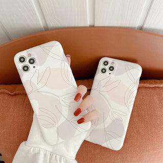 Auramma Collections Elegant Scandinavian Style Line Art Leaves on Pastel Beige Colors for iPhone 13 12 11 Pro Max Mini X XS XR 7 8 Plus