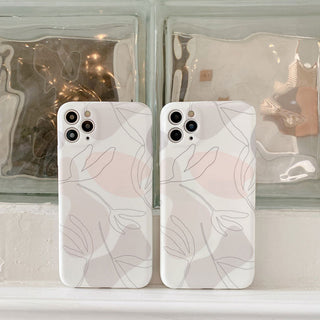 Auramma Collections Elegant Scandinavian Style Line Art Leaves on Pastel Beige Colors for iPhone 13 12 11 Pro Max Mini X XS XR 7 8 Plus