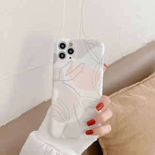 Auramma Collections Elegant Scandinavian Style Line Art Leaves on Pastel Beige Colors for iPhone 13 12 11 Pro Max Mini X XS XR 7 8 Plus