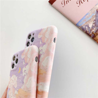Auramma Collections Cool Dreamy 3D Visual Effects Oil Painting Style Cloudy Skies Moon Print on TPU Case for iPhone 14 13 12 11 Pro Max Mini X XS XR 7 8 Plus