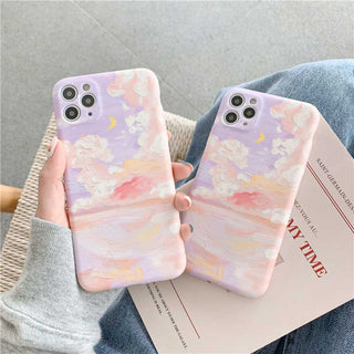 Auramma Collections Cool Dreamy 3D Visual Effects Oil Painting Style Cloudy Skies Moon Print on TPU Case for iPhone 14 13 12 11 Pro Max Mini X XS XR 7 8 Plus