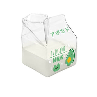 Auramma Collections Japanese Style Cute 3D Glass Strawberry Avocado Peach Banana Yogurt Milk Carton Shaped Cup